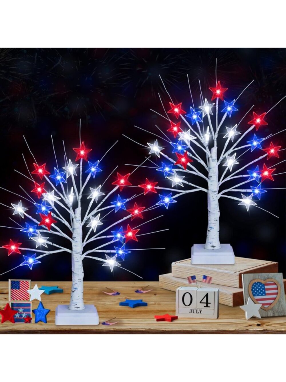 2 Pack 18” Patriotic LED Star Lights - USB/Battery Operated 4th of July Decor